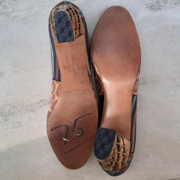 Ladies Vintage Palizzio Wooden Heeled Cloth & Leather Multi Colored Shoe 7AA - Picture 7 of 9